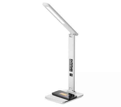 GROOV-E Ares LED Desk Lamp with Wireless Charging Pad & Clock - White